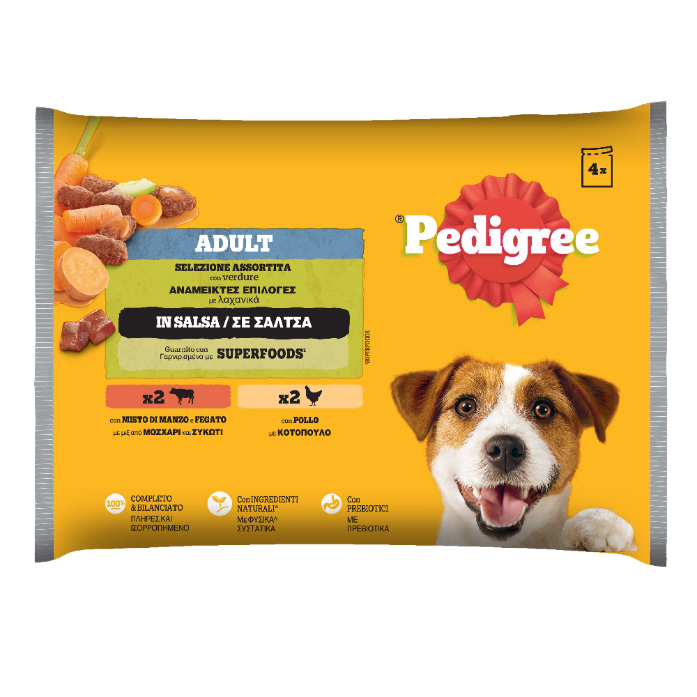 PEDIGREE ΦΑΚEΛΑΚΙ M/P Ανάμεικτες επιλογές με λαχανικα σε σάλτσα (Μοσχάρι/Συκώτι - Κοτόπουλο) 4x100g