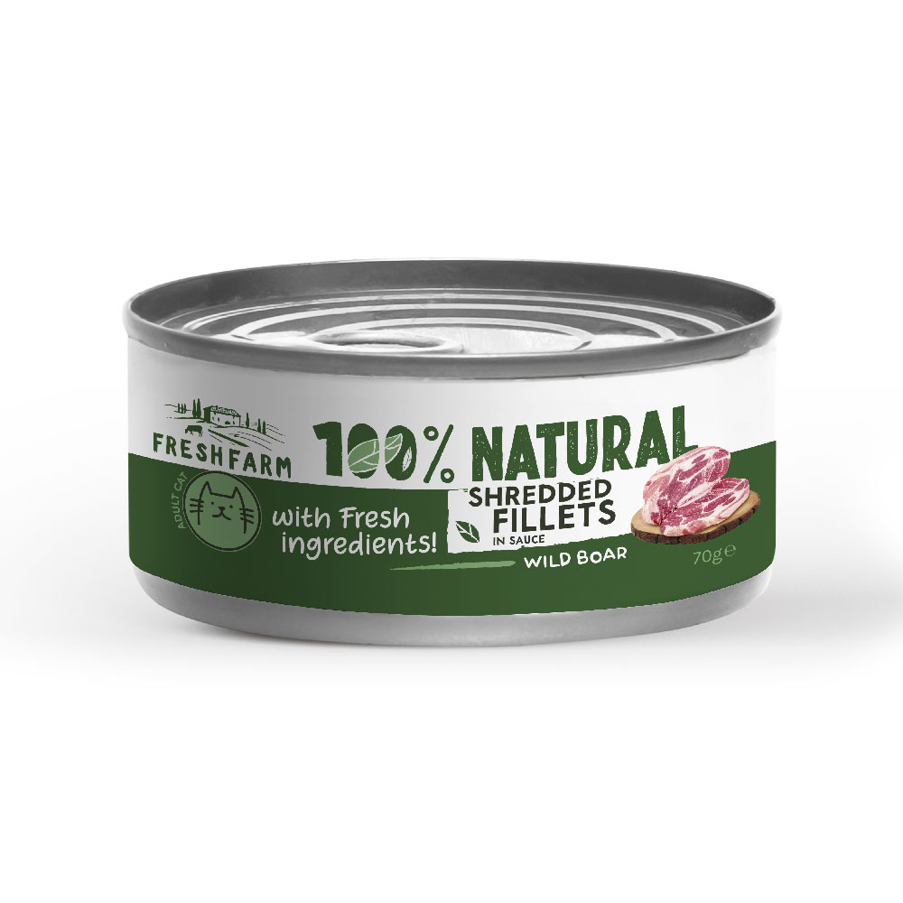 Fresh Farm 100% Natural τεμαχισμένα φιλέτα αγριόχοιρου σε σάλτσα Can 70gr
