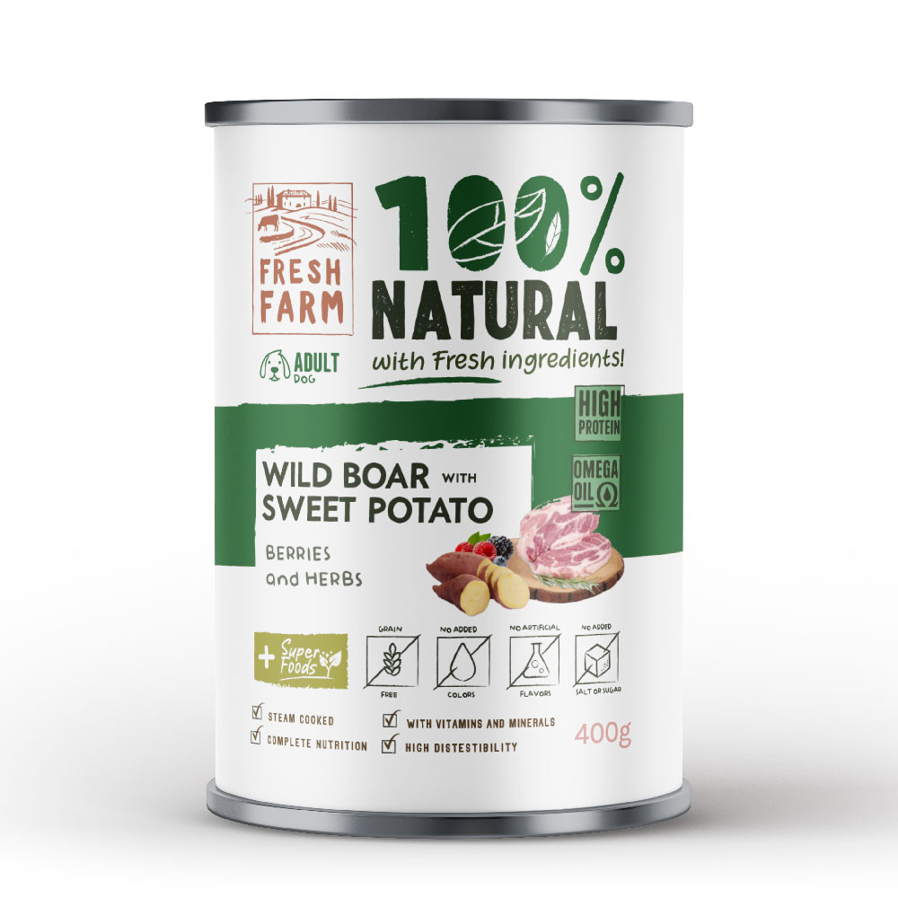 Fresh Farm 100% Natural χονδροκομμένο Πατέ  με αγριόχοιρο, γλυκοπατάτα, μούρα και βότανα 400gr