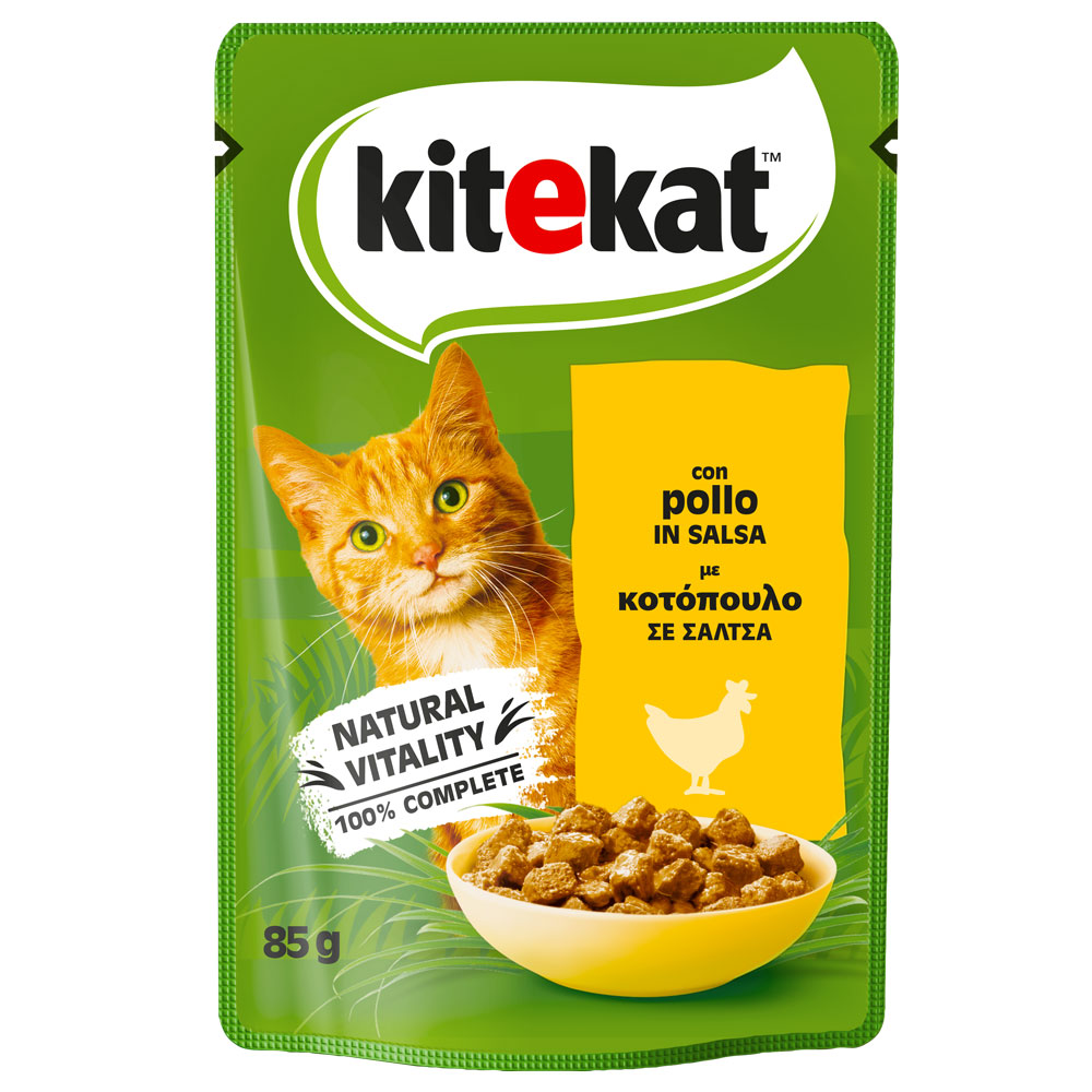 KITEKAT® Fresh Pack Adult Πλήρης Υγρή Τροφή Γάτας Κοτόπουλο σε Σάλτσα Φακελάκι 85g 