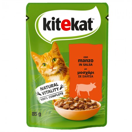 KITEKAT® Fresh Pack Adult Πλήρης Υγρή Τροφή Γάτας Μοσχάρι σε Σάλτσα Φακελάκι 85g 