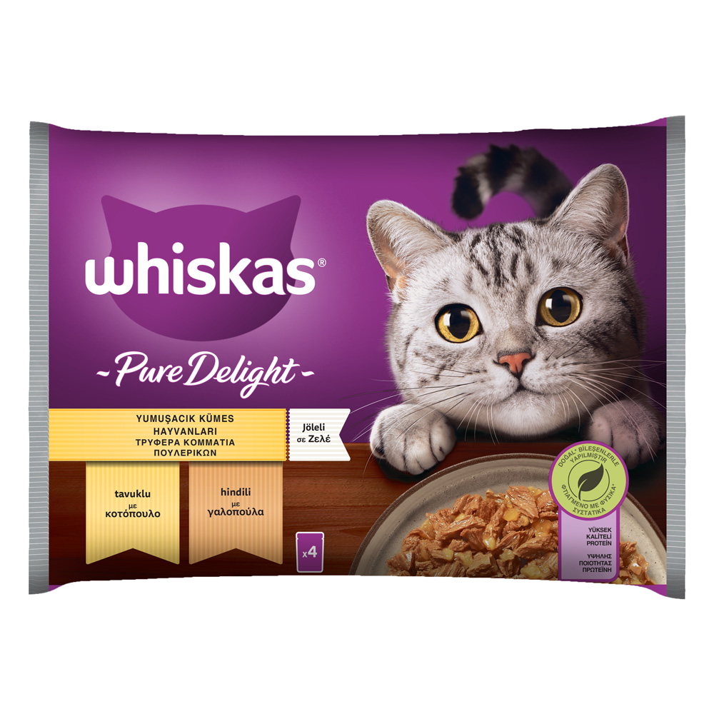 WHISKAS ΦΑΚΕΛΑΚΙ PURE DELIGHT ΠΟΥΛΕΡΙΚΑ ΜΕ ΓΑΛΟΠΟΥΛΑ ΚΑΙ ΚΟΤΟΠΟΥΛΟ ΣΕ ΖΕΛΕ 4x85g