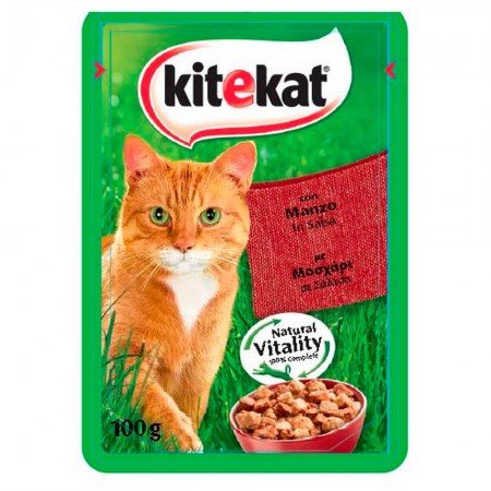 KITEKAT® Fresh Pack Adult Πλήρης Υγρή Τροφή Γάτας Μοσχάρι σε Σάλτσα Φακελάκι 85g 