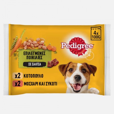 PEDIGREE ΦΑΚEΛΑΚΙ M/P ΜΟΣΧΑΡΙ, ΚΟΤΟΠΟΥΛΟ ΚΑΙ ΛΑΧΑΝΙΚΑ ΣΕ ΣΑΛΤΣΑ 4x100g