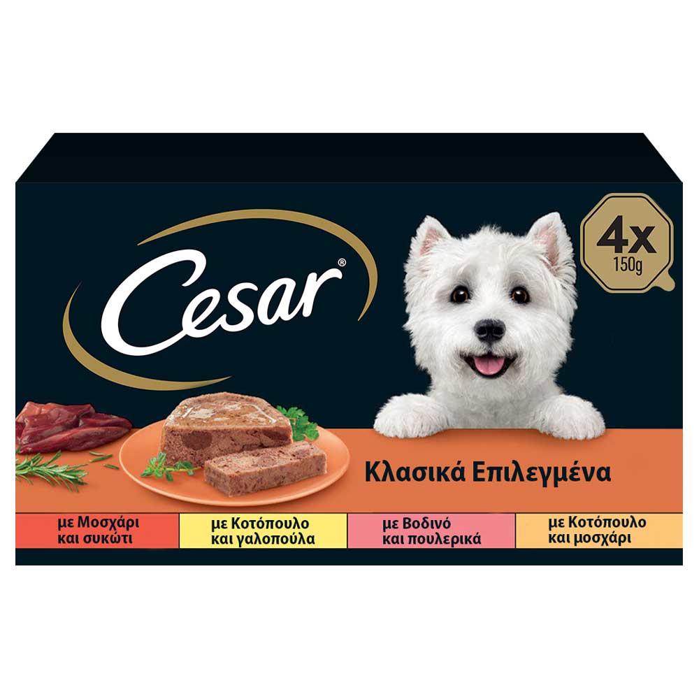CESAR Κλασικά Επιλεγμένα-Γαλοπ./Κοτόπ./Μοσχ./Αρνί M/P 6x4x150g